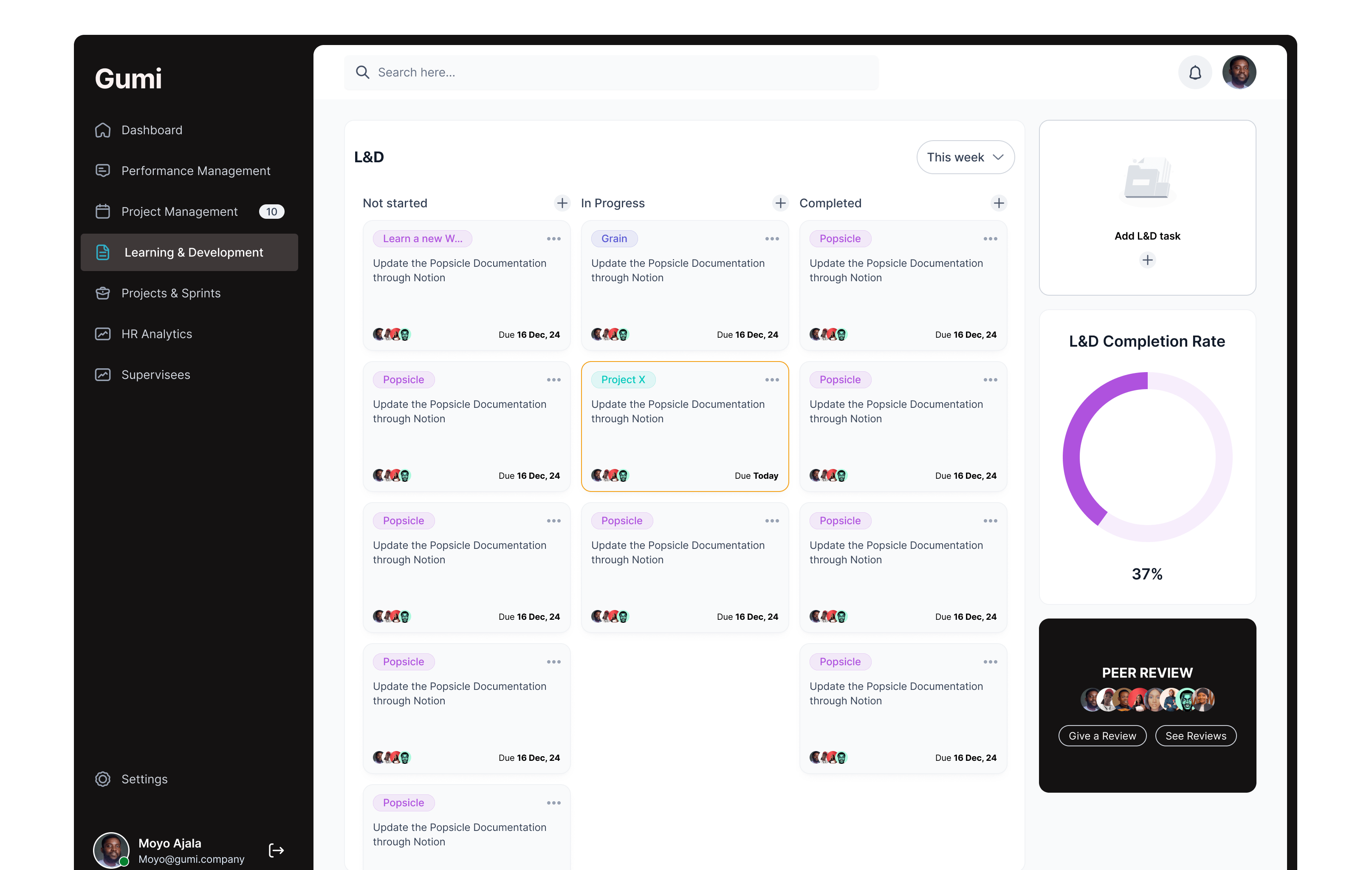 project X Dashboard design