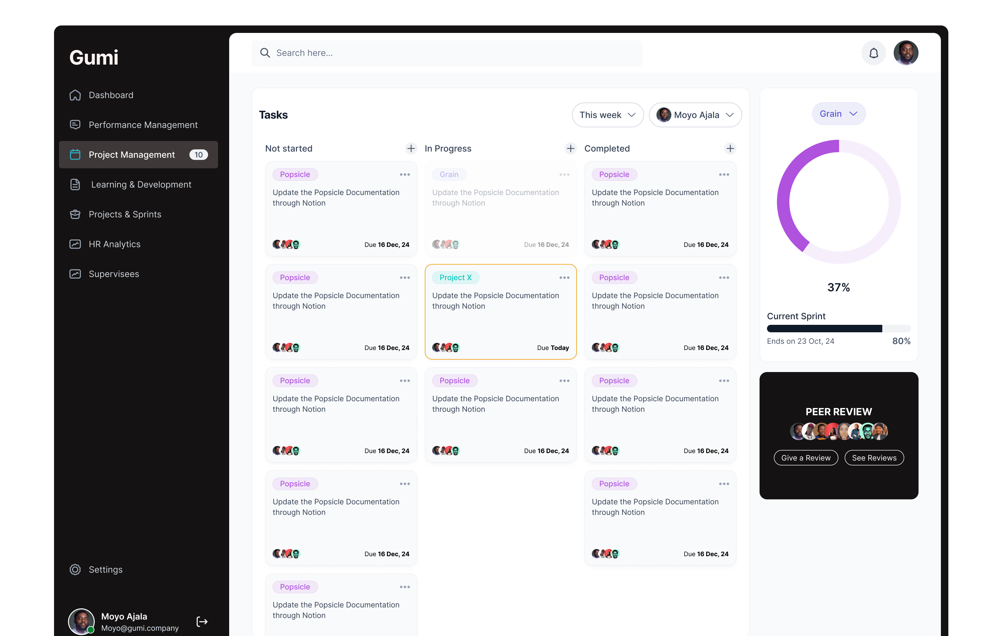 Project X Dashboard design
